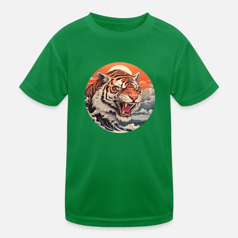 Wütende Tigerwelle Ukiyo-e Hokusai Kinder Funktions-T-Shirt