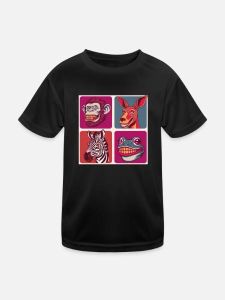 Smile Animals Kangaro Ape Zebra Frog Halloween - Kids Functional T-Shirt - black - Front