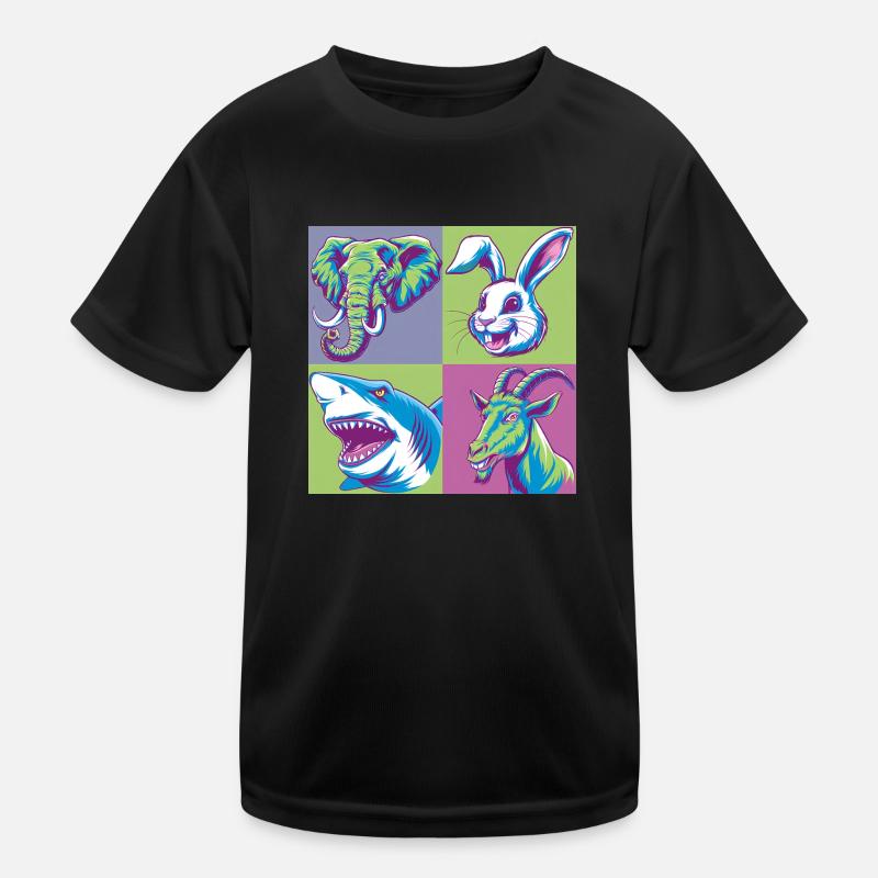 Pop-art Elefant Ziegenbock Hase Hai bunt Kinder Funktions-T-Shirt