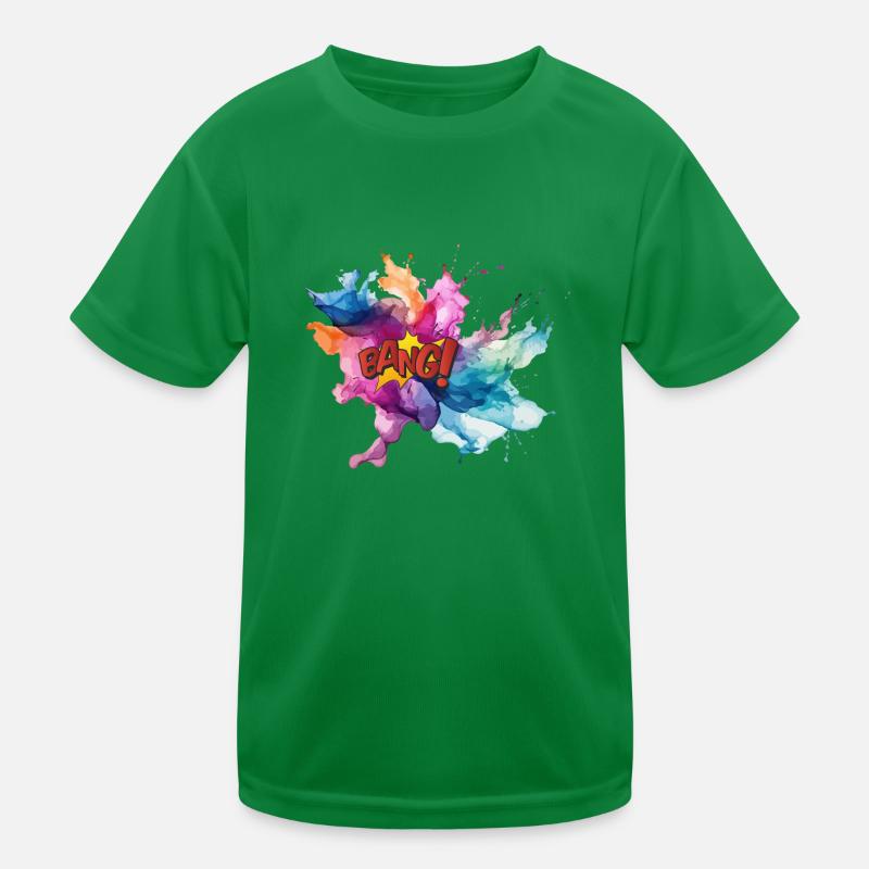 Colourful Watercolour Explosion with 'Bang!' Text Kids Functional T-Shirt