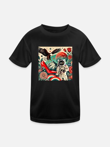 Surreales Design, Falke, Weltraum, High heels - Kinder Funktions-T-Shirt - Schwarz - Vorne