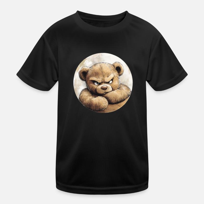 Grummel Teddy: Süß und stur - Kinder Funktions-T-Shirt - Schwarz