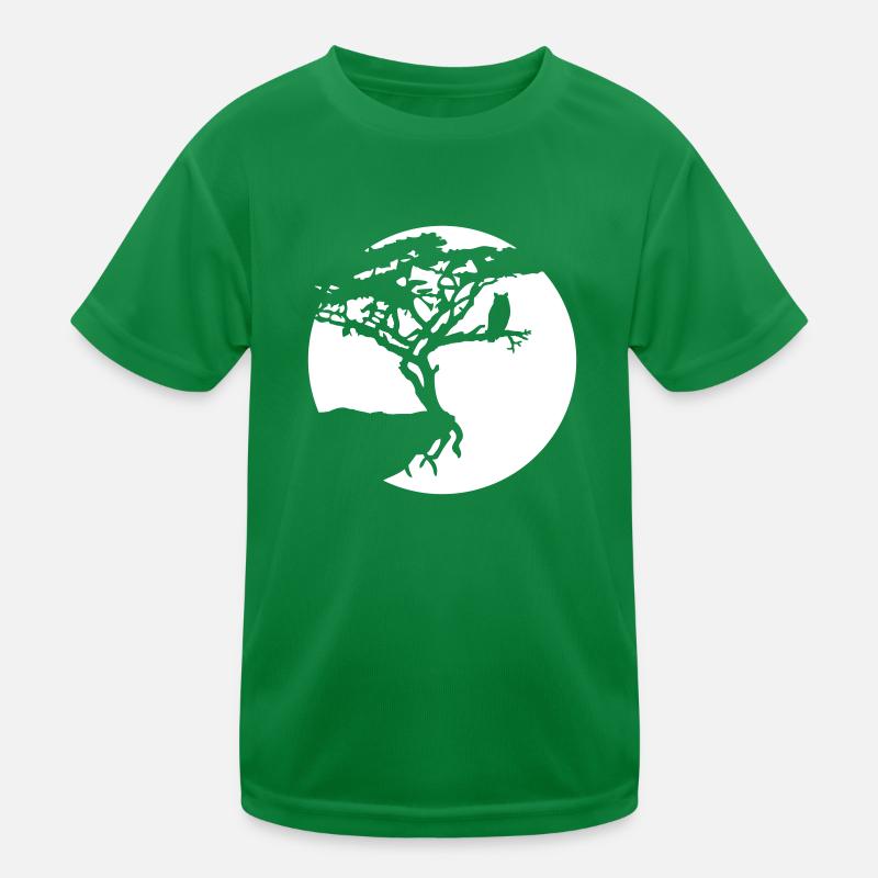 Baum Eule Vogel Mond Klippe Rund Nacht Silhouette Kinder Funktions-T-Shirt