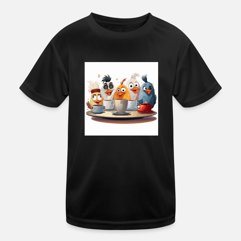 Die Kaffeetassen-Stapeltruppe - Kinder Funktions-T-Shirt - Schwarz
