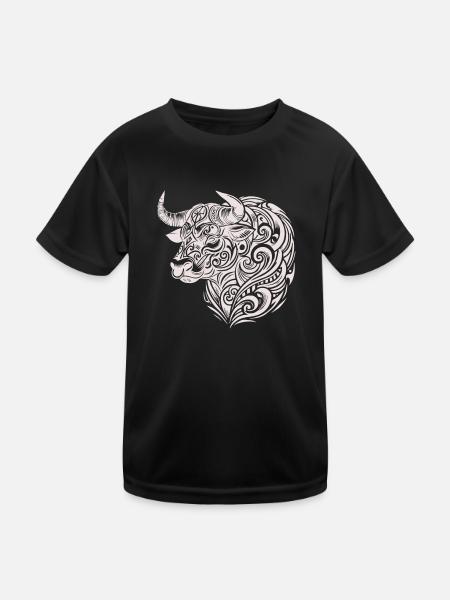 Stier Tribal - Kinder Funktions-T-Shirt - Schwarz