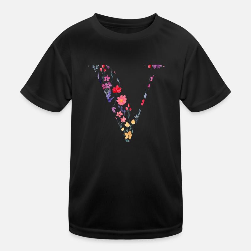 Personalisierter Blumenbuchstabe V - Geschenkidee Kinder Funktions-T-Shirt