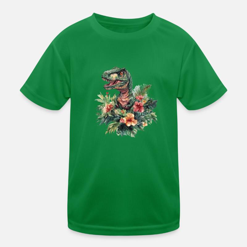 T-Rex between flowers Kids Functional T-Shirt