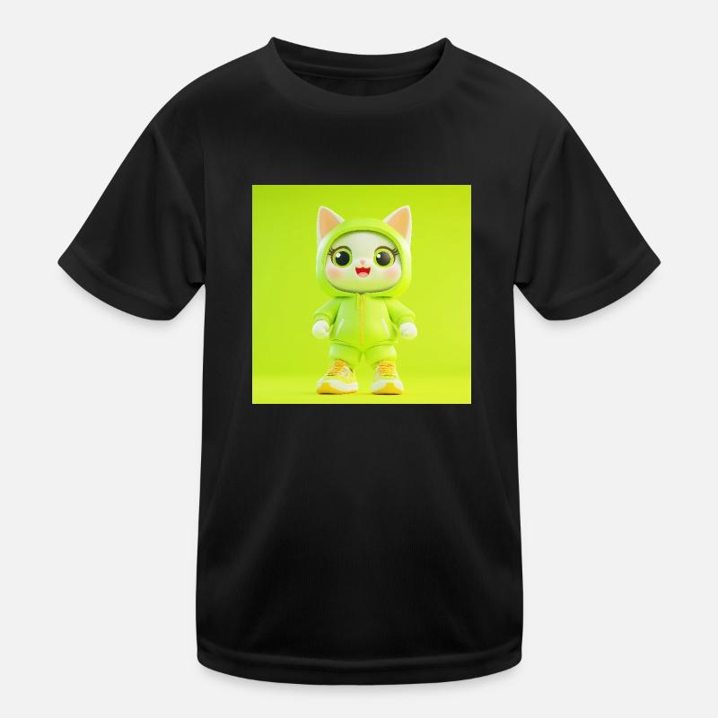 3D-Charakter – Süße Katze Kinder Funktions-T-Shirt