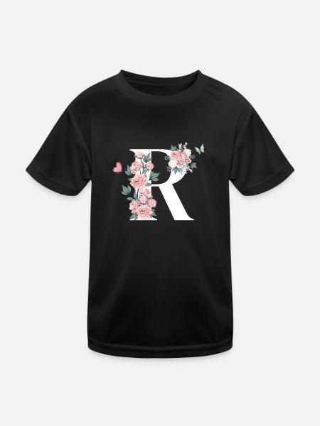 Letter r pink flowers - Kids Functional T-Shirt - black