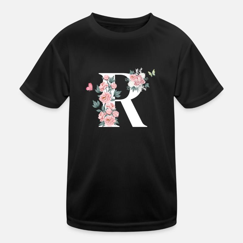 Buchstabe r rosa Blumen Kinder Funktions-T-Shirt