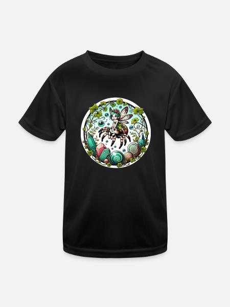 Niedliche Spinnenfee - Kinder Funktions-T-Shirt - Schwarz - Vorne