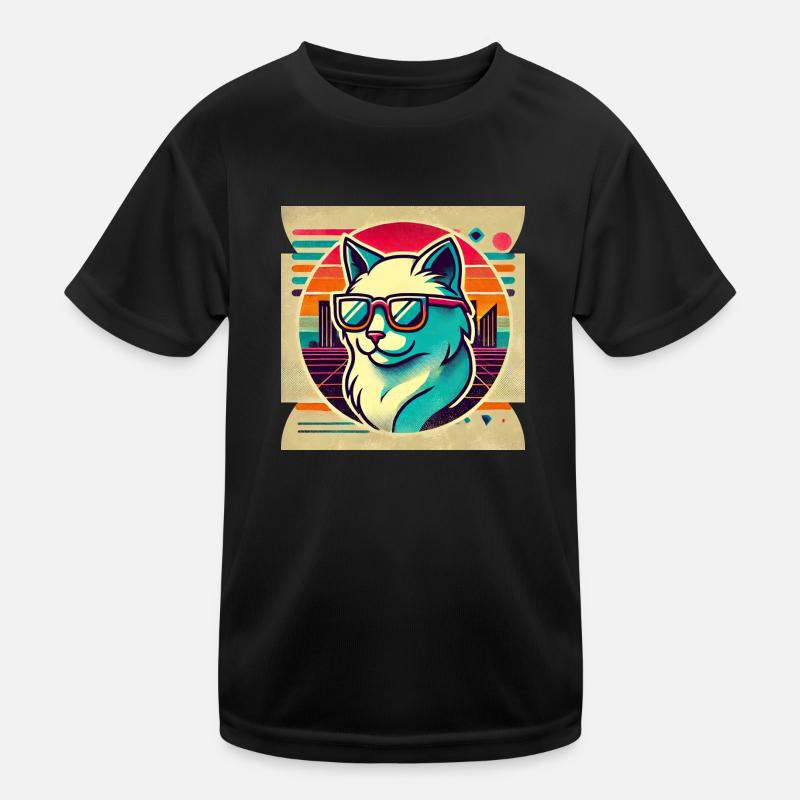 Coole Retro Katze mit Sonnenbrille Kinder Funktions-T-Shirt