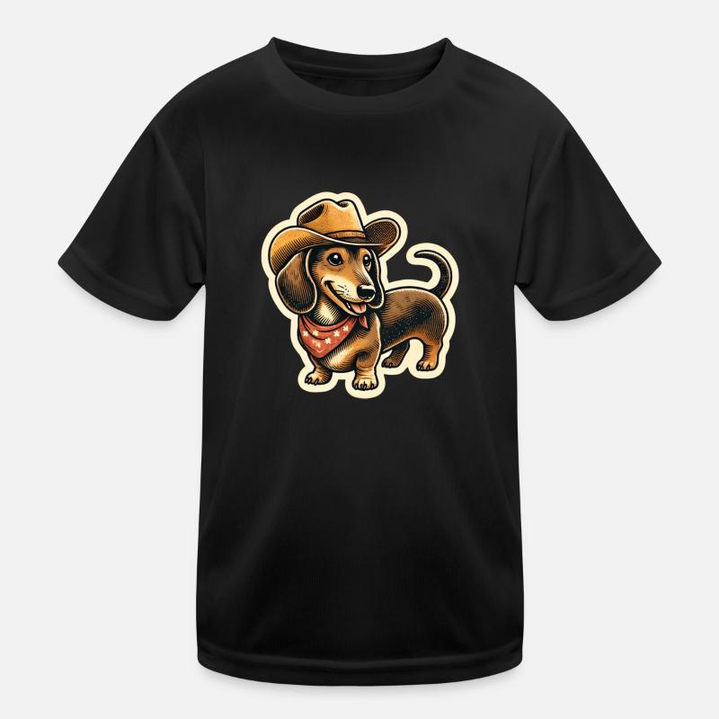 Linedance Geschenk Dackel mit Cowboyhut Kinder Funktions-T-Shirt
