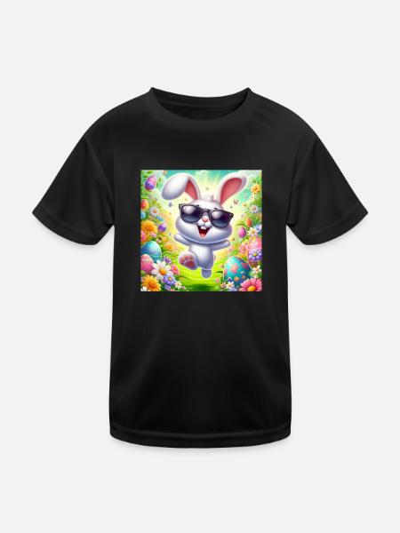 Fröhlicher Osterhase - Kinder Funktions-T-Shirt - Schwarz - Vorne