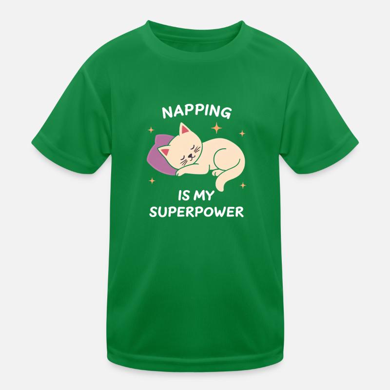 Cute Cat Sleeping on a Pillow Kids Functional T-Shirt