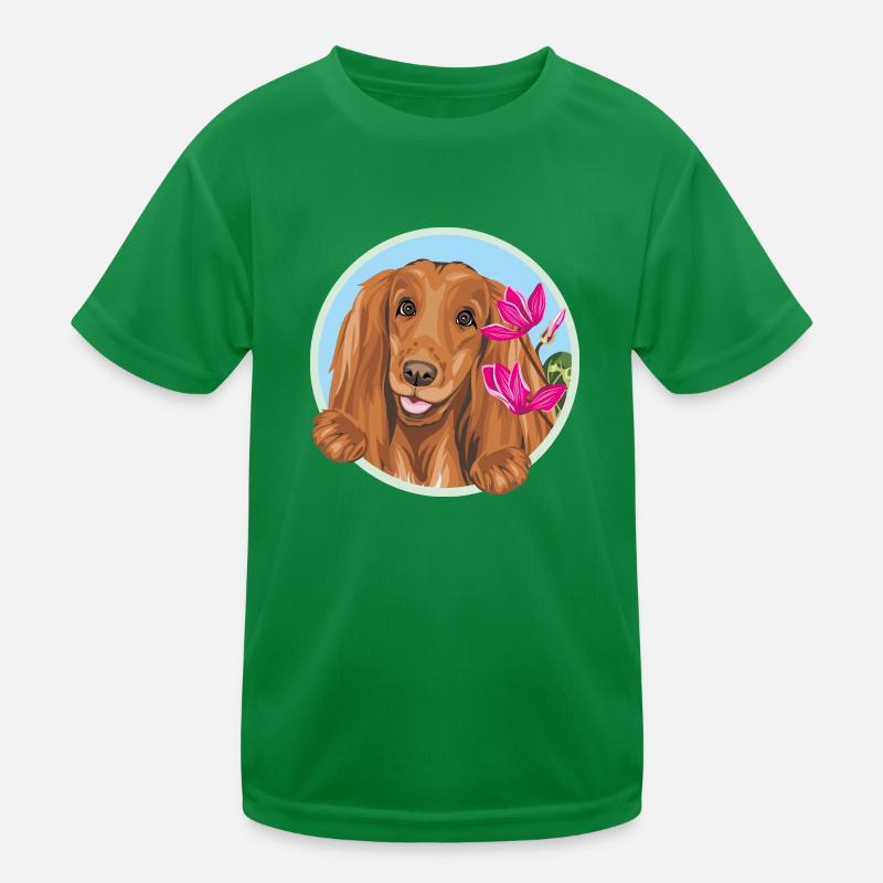 Fröhlicher Cocker Spaniel Hund mit rosa Blüten Kinder Funktions-T-Shirt