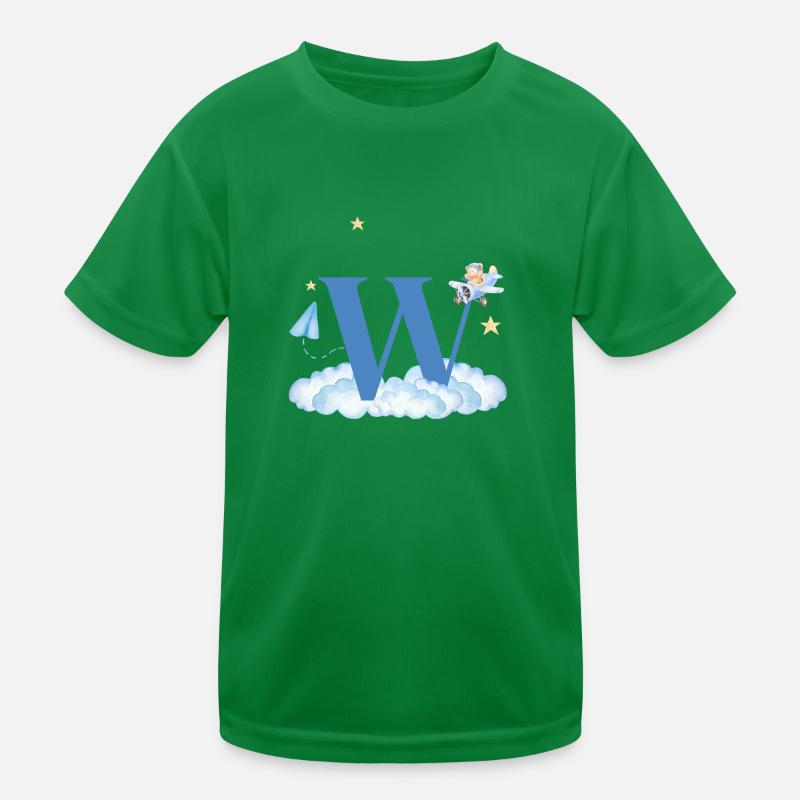 Letter w Blue Clouds Airplane Child Kids Functional T-Shirt