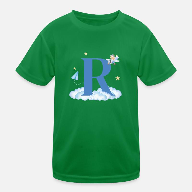 Letter r blue clouds airplane child Kids Functional T-Shirt