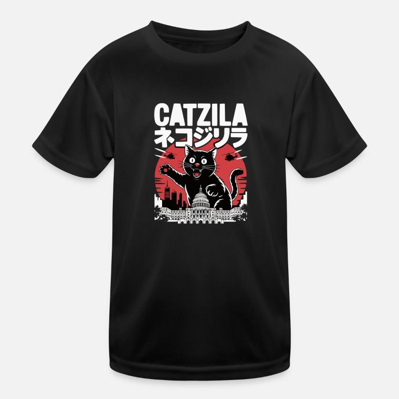 Catzilla Catzilla - Kinder Funktions-T-Shirt - Schwarz
