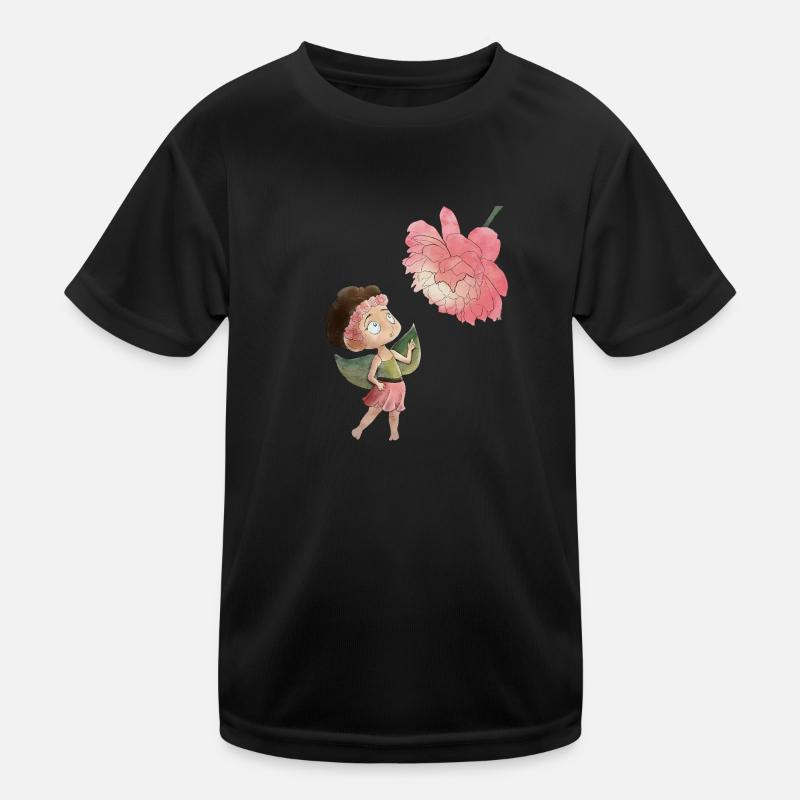 Magical fairy with peony - Kids Functional T-Shirt - black