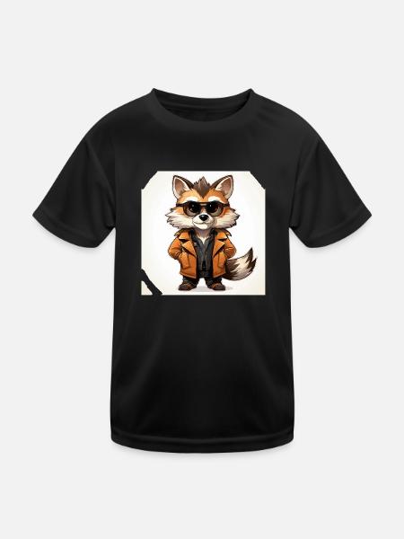 Der modische Waschbär-Designer - Kinder Funktions-T-Shirt - Schwarz - Vorne