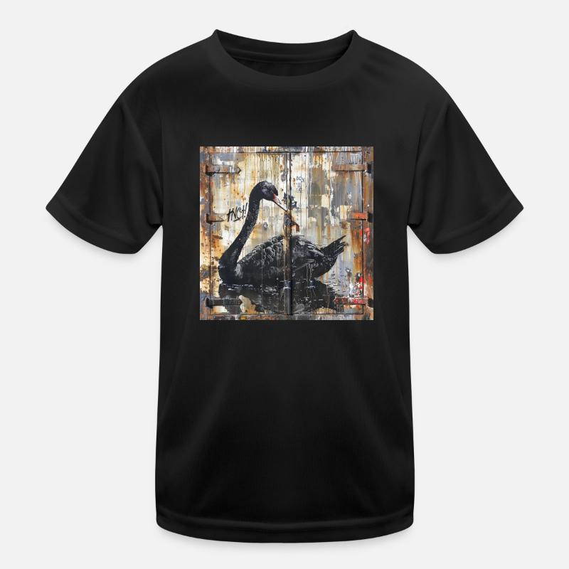 Graffiti Black Swan Rust Metal Container Door Kids Functional T-Shirt