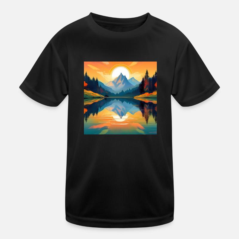 Artistic Sunset Landscape: Bold Nature Design Kids Functional T-Shirt
