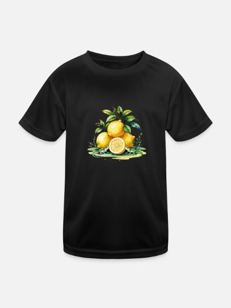 Zitronen & Eidechsen - Frucht trifft Wildnis - Kinder Funktions-T-Shirt - Schwarz