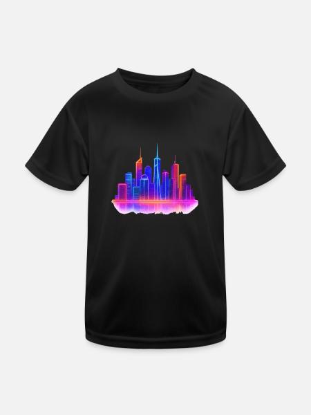 Skyline City Neon - Kids Functional T-Shirt - black - Front