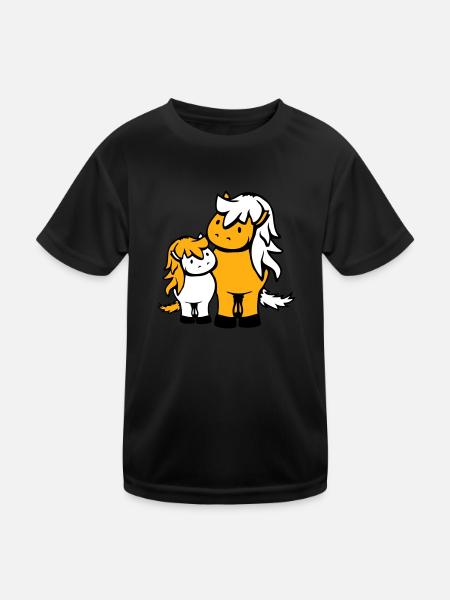 2 Mignon Chevaux Enfant Famille Maman Papa Maman Père - T-shirt sport Enfant - noir - Devant