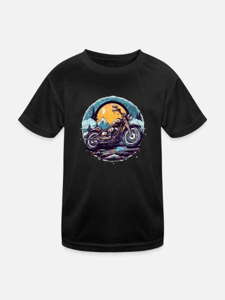 Motorrad-Chopper - Kinder Funktions-T-Shirt - Schwarz - Vorne