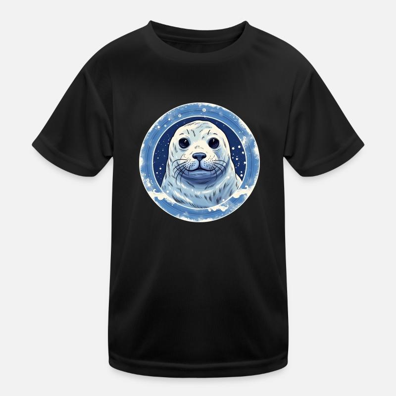 Süße Robbe - Kinder Funktions-T-Shirt - Schwarz