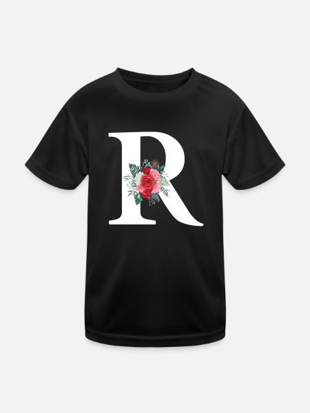 Roter Blumenbuchstabe R - Kinder Funktions-T-Shirt - Schwarz - Vorne