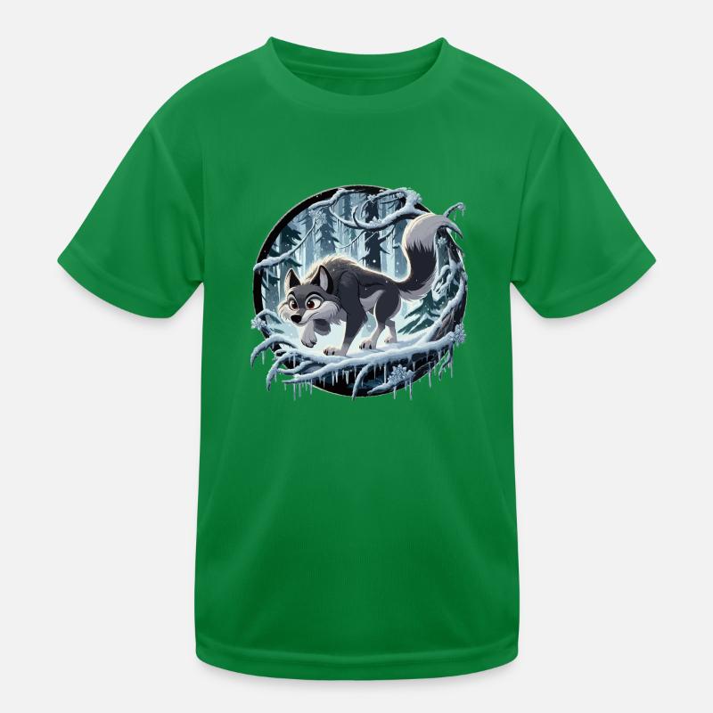 Wolf in icy forest Kids Functional T-Shirt