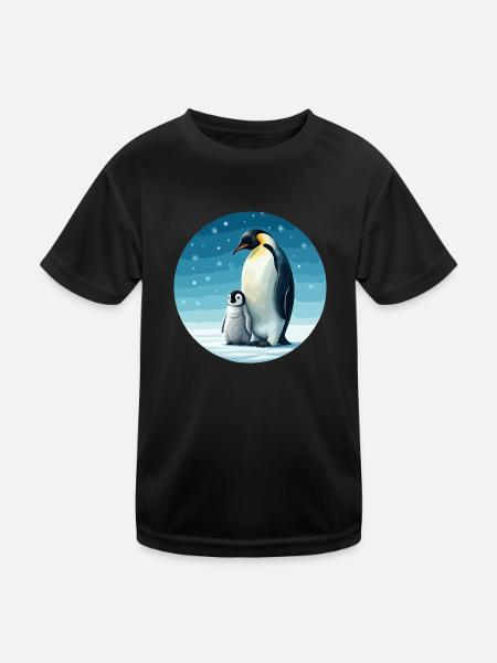 Emperor penguin with child - Kids Functional T-Shirt - black - Front
