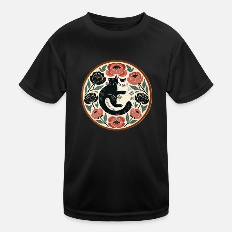 Black and White Cat Kids Functional T-Shirt