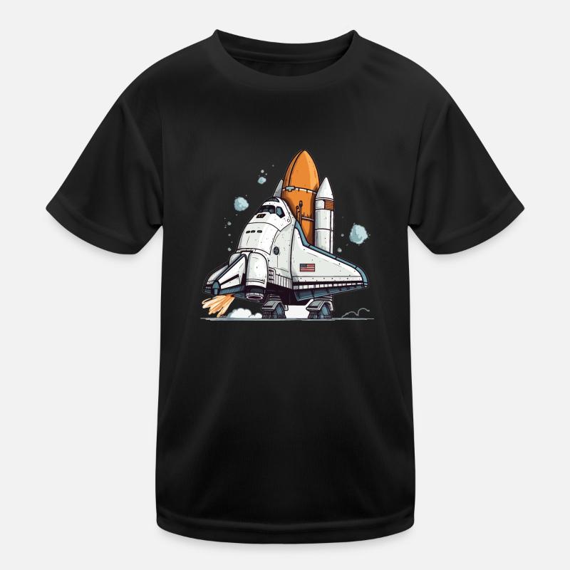 Playful Cartoon Space Shuttle Kids Functional T-Shirt
