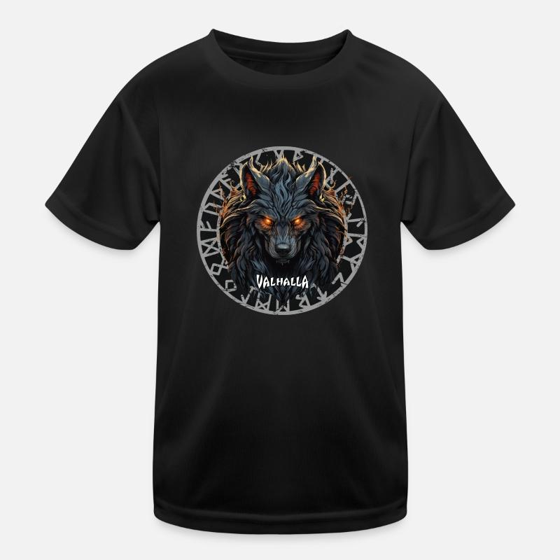 Wikinger Wolf Mit Vegvisir Kompass Vikings - Kinder Funktions-T-Shirt - Schwarz