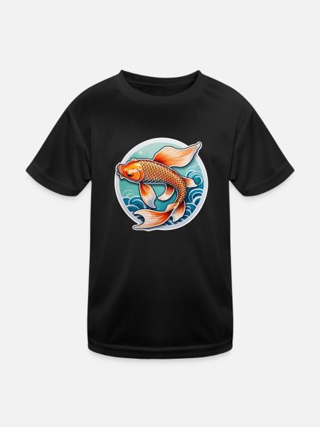 Koi Karpfen - Japanischer Fisch - Kinder Funktions-T-Shirt - Schwarz - Vorne
