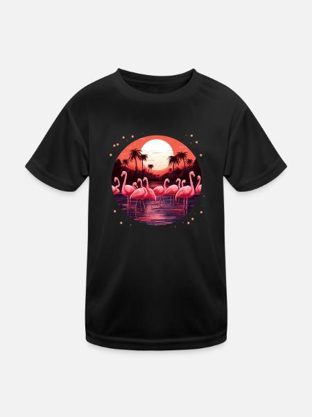 Flamingo Flock Sonnenuntergang, Liebe Flamingos - Kinder Funktions-T-Shirt - Schwarz - Vorne