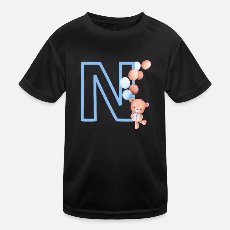 Blauer Buchstabe n Bär - Kinder Funktions-T-Shirt - Schwarz