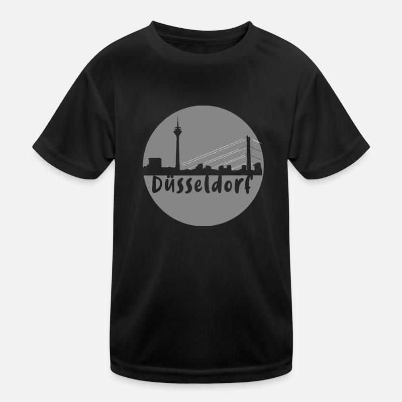 düsseldorf ,skyline,grau,kreis, scherenschnitt - Kinder Funktions-T-Shirt - Schwarz