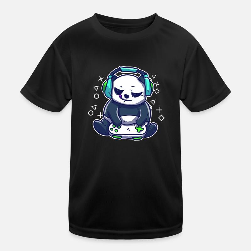 Zocker Gaming Panda spielt PC Games Videospiele - Kinder Funktions-T-Shirt - Schwarz