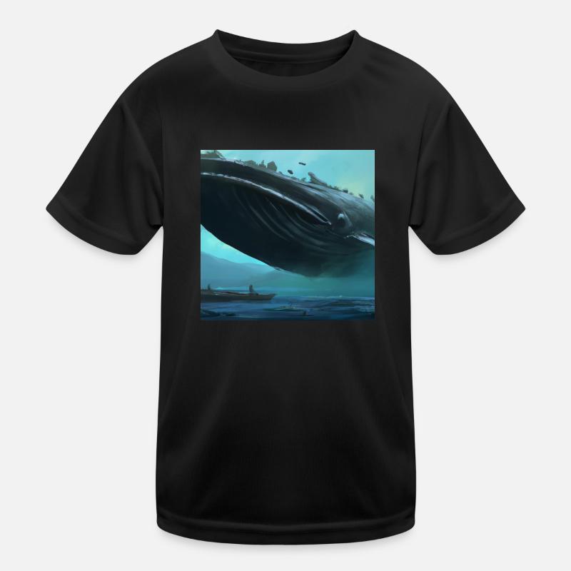 Whale floating in the sky - Kids Functional T-Shirt - black