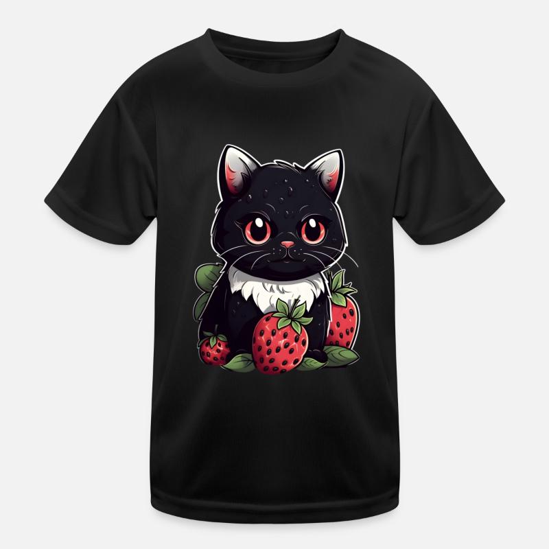 Ragamuffin Erdbeere Katze Geschenk - Kinder Funktions-T-Shirt - Schwarz