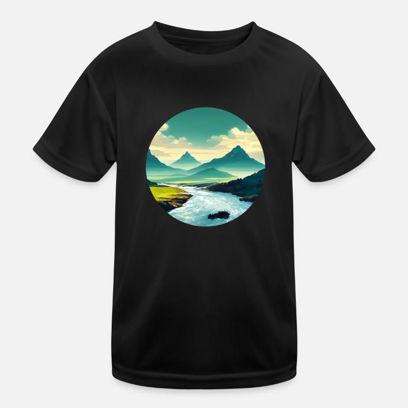 Mountain with River Kids Functional T-Shirt