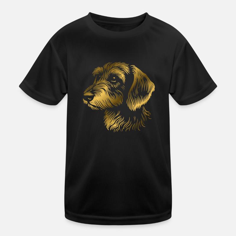 Teckel à poil dur teckel à poil dur dessin tête or T-shirt sport Enfant