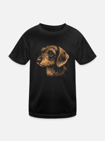 teckel à poil dur teckel à poil dur tête de dessin bronze - T-shirt sport Enfant - noir - Devant