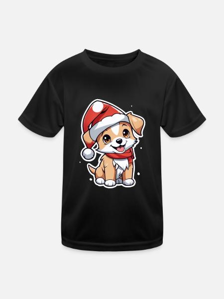 chien avec bonnet de noel - T-shirt sport Enfant - noir - Devant