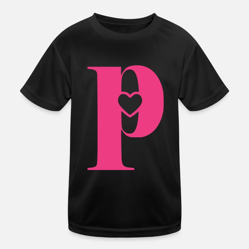 Buchstabe p Anfangsbuchstabe mit Herz Kinder Funktions-T-Shirt